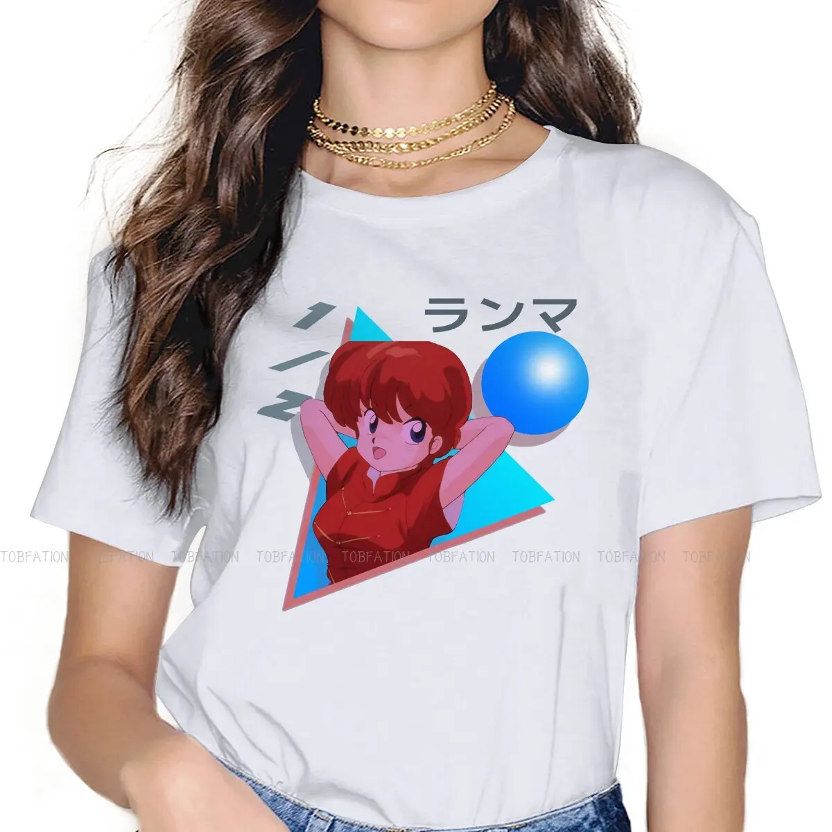 

Классическая футболка 80s Retrowave для девочек, футболки Ranma манга, модная женская футболка, базовая летняя свободная футболка