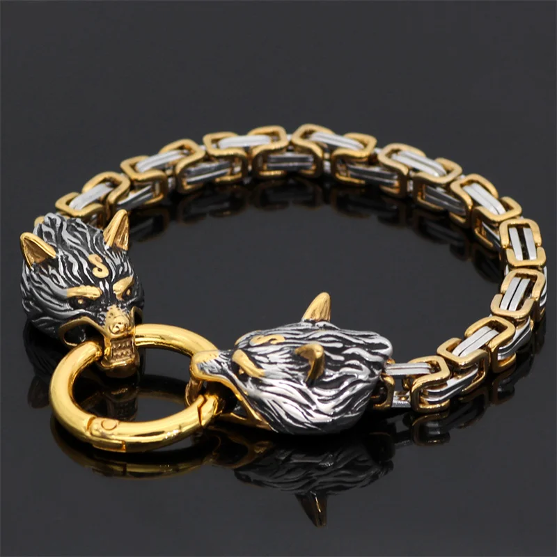 

European and American Titanium Steel Rough Emperor Chain Stainless Steel Retro Animal Wolf Head Bracelet Men's Jewelry Wholesale