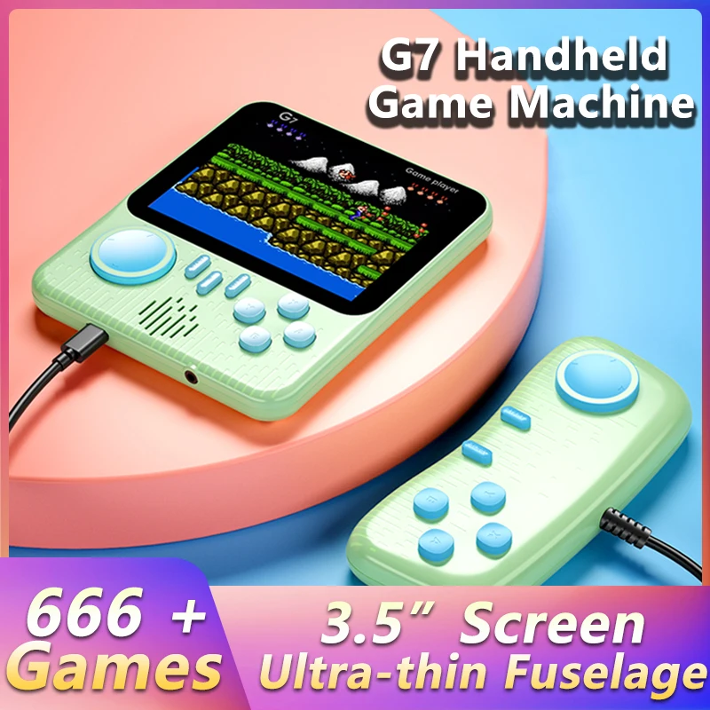 

LZAKMR NEW G7 Portable Classic Retro Handheld Game Players 3.5" Color Screen Built-In 666 Games AV Out Pocket Arcade Kids Gift