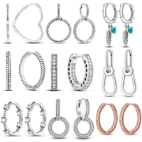 trend original me earring silver 925 round circle feather dangle hoop earrings for women fashion zircon cz earing hoop jewelry