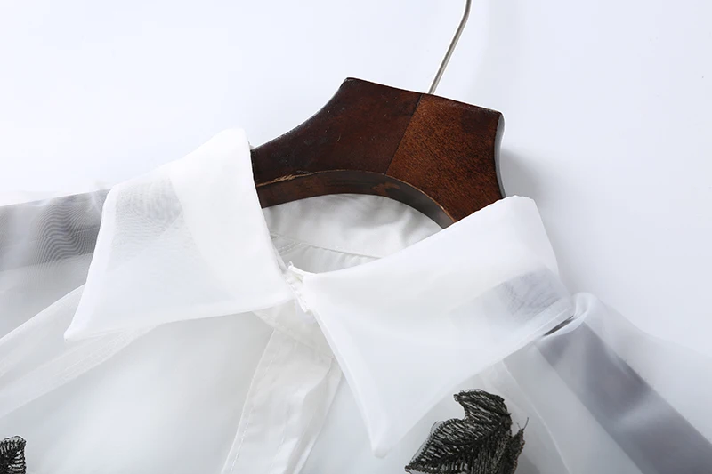 Женская модная белая рубашка размера плюс 3XL из органзы с цветочной вышивкой