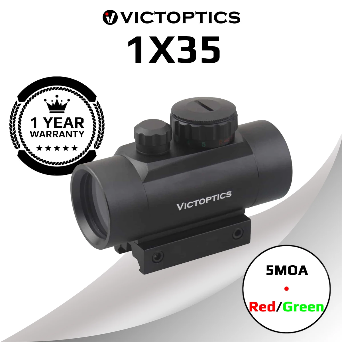 Коллиматорный прицел VICTOPTICS 1X35 Red Dot, 5 уровней, Коллиматорный прицел Red & Green Dot для оружия и страйкбола