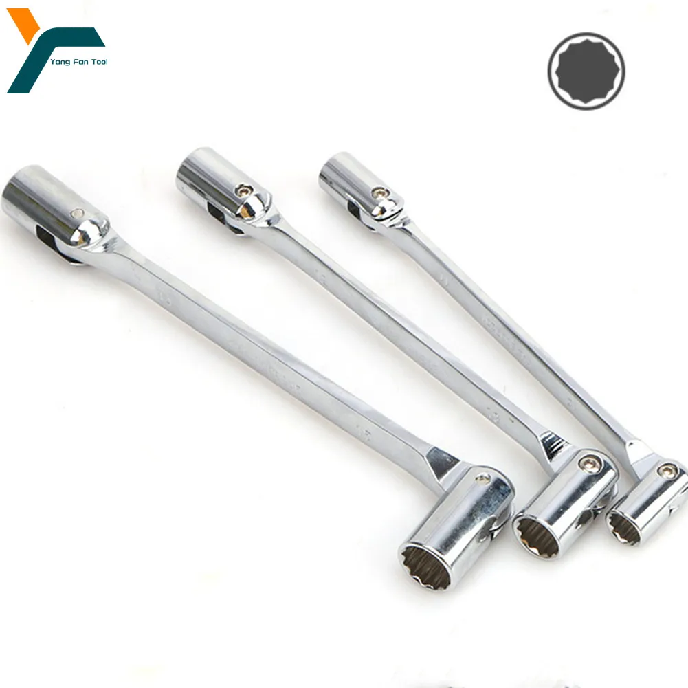8-19mm Double Head Socket Wrench 12 Point Spline Socket 180° Flexible Head Folding Spanner Nut Driver Hand Auto Repair Tool