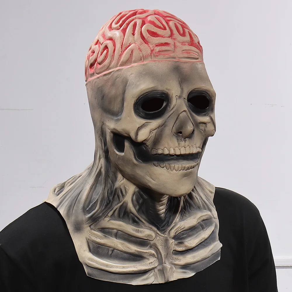 Страшная биохимическая маска с черепом Zombine, косплей, страшные мозги, скелет, латексный шлем, Хэллоуин, фотореквизит