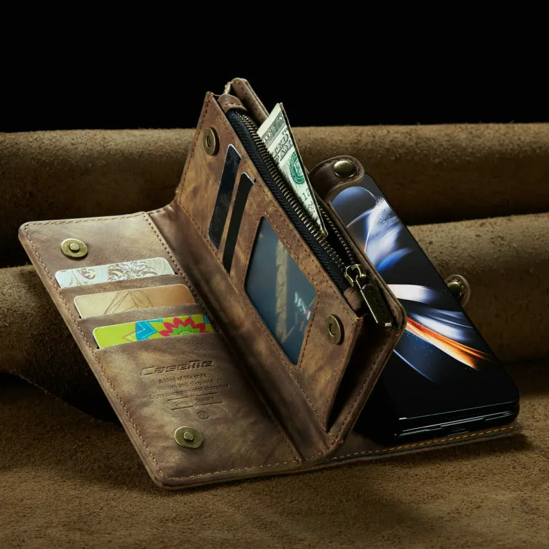 CaseMe 2022 Z Fold 4 Case For Galaxy Z Fold 4 Zipper 5 Card Slots Cash Purse Wallet Flip Case For Samsung Galaxy Z Fold 4 Case