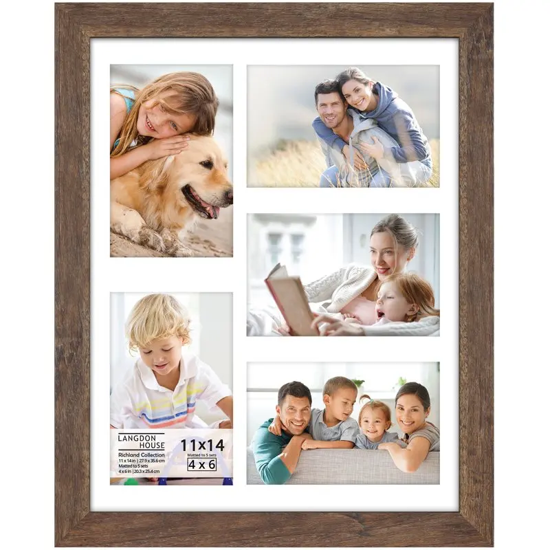 

11x14 Rustic Brown Collage Frame W/ Mat for 5 - 4x6 Photos, Contemporary Farmhouse Style, 1 Pack, Collection (US Company)