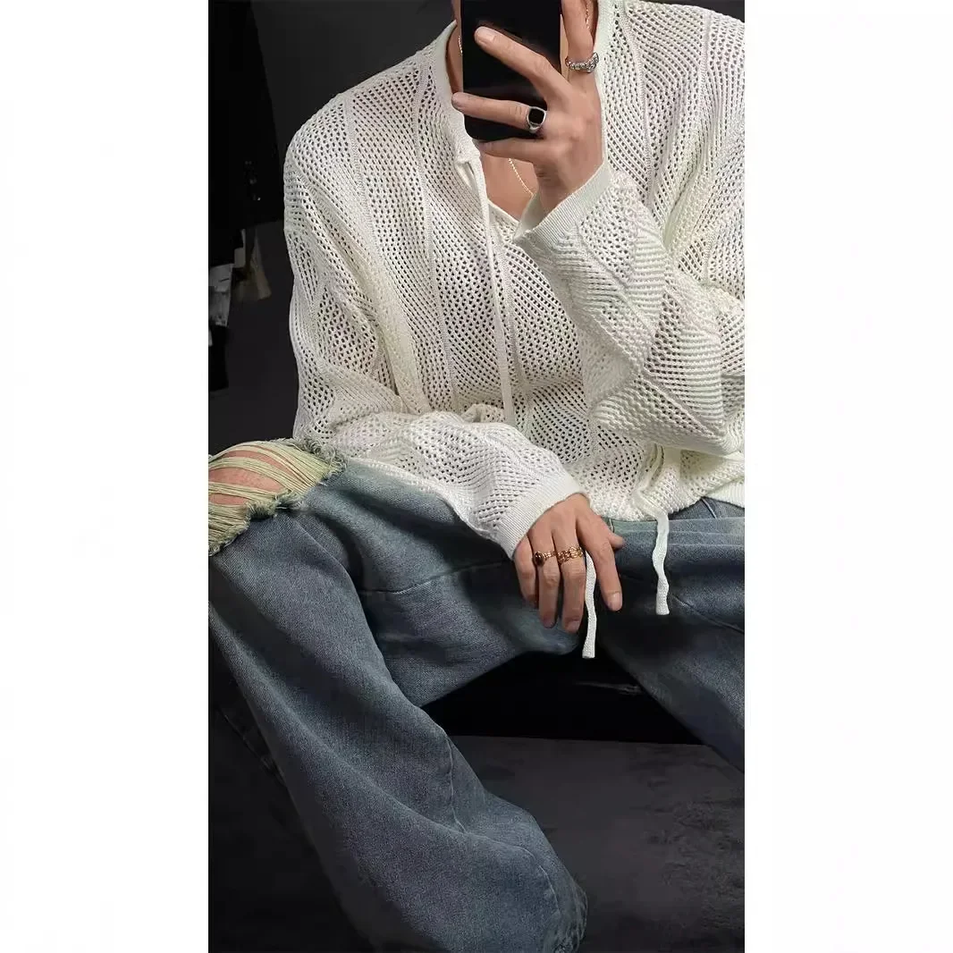 2024 весна лето осень зима новый винтажный стиль свободный полый вязаный топ