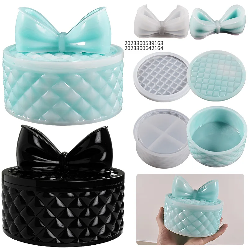 

DIY Crystal Epoxy Resin Plaster Mold Leather Pattern Lattice Bow Storage Box Jewelry Ornament Table Silicone Mold