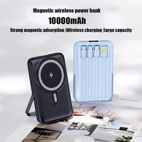 PD 22,5 Вт Power Bank с быстрой зарядкой, 10000 мАч, магнитное беспроводное зарядное устройство для iPhone 16, 15, Samsung Xiaomi Powerbank, встроенный кабель USB C
