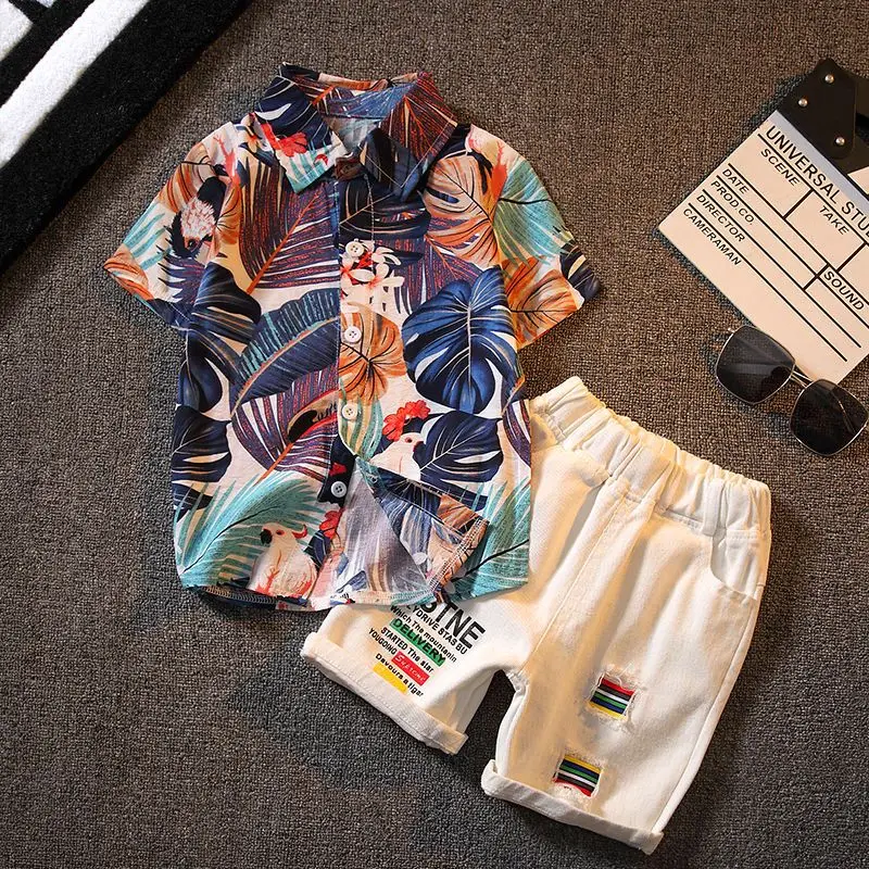 

Boys' Short Sleeve Printed Shirt Children's Shirt Thin Baby Suit Summer Medium and Big Children Western Style Top
