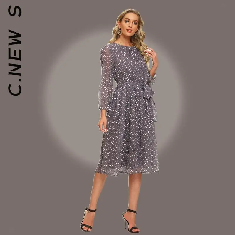 C. Новое Модное шифоновое платье-трапеция с круглым вырезом Женский Повседневный