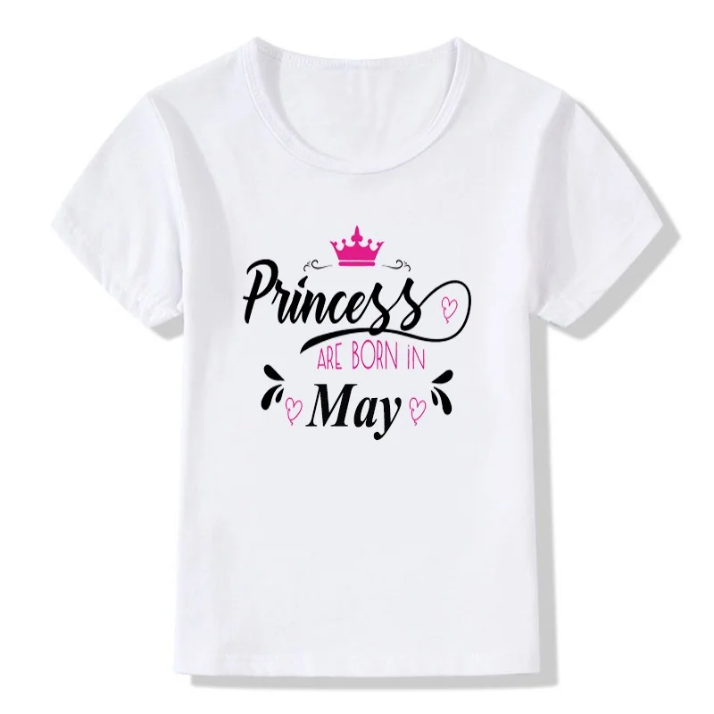 

Baby Girls T-shirt Princess Are Born In JAN-DEC Print T Shirt Kids Cute Clothes Children Short Sleeve Tshirt 3-13Y Birthday Gift