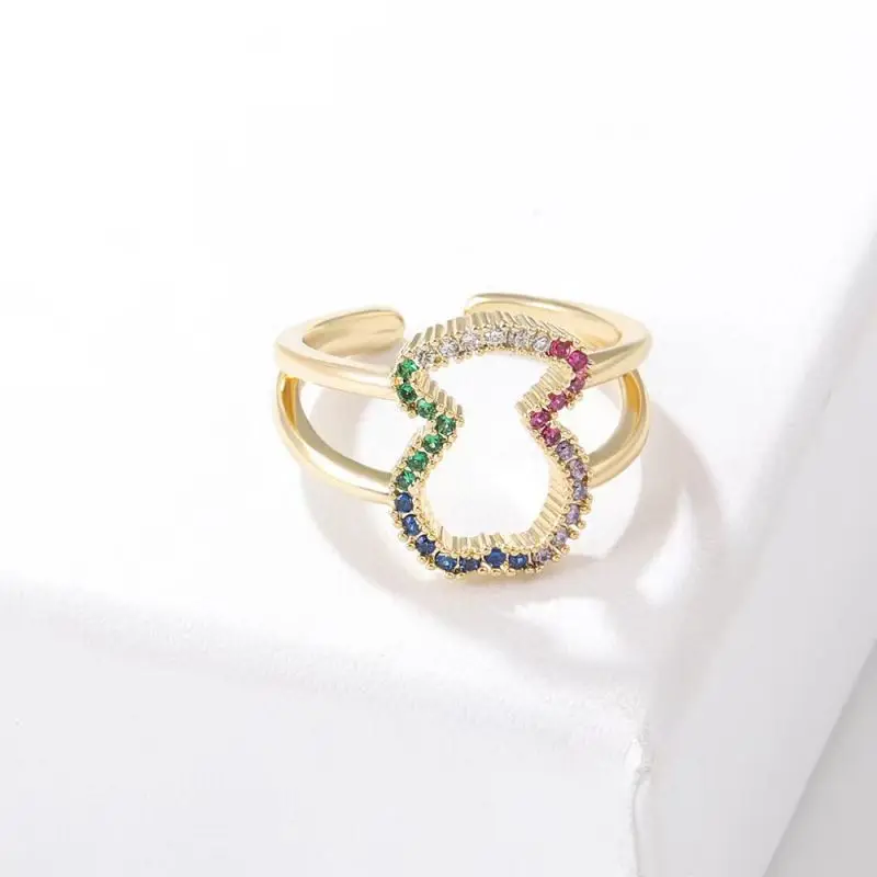 

For Women Vintage Bear Rings Cute Animal Brass Adjustable Ring Fashion Party Jewelry Gift For Female Multi Color Stones Rings