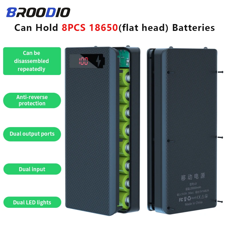 

8PCS 18650 Batteries DIY Mobile Power Bank Shell Detachable Welding-free Anti-reverse Protection 8×18650 Battery Storage Boxes