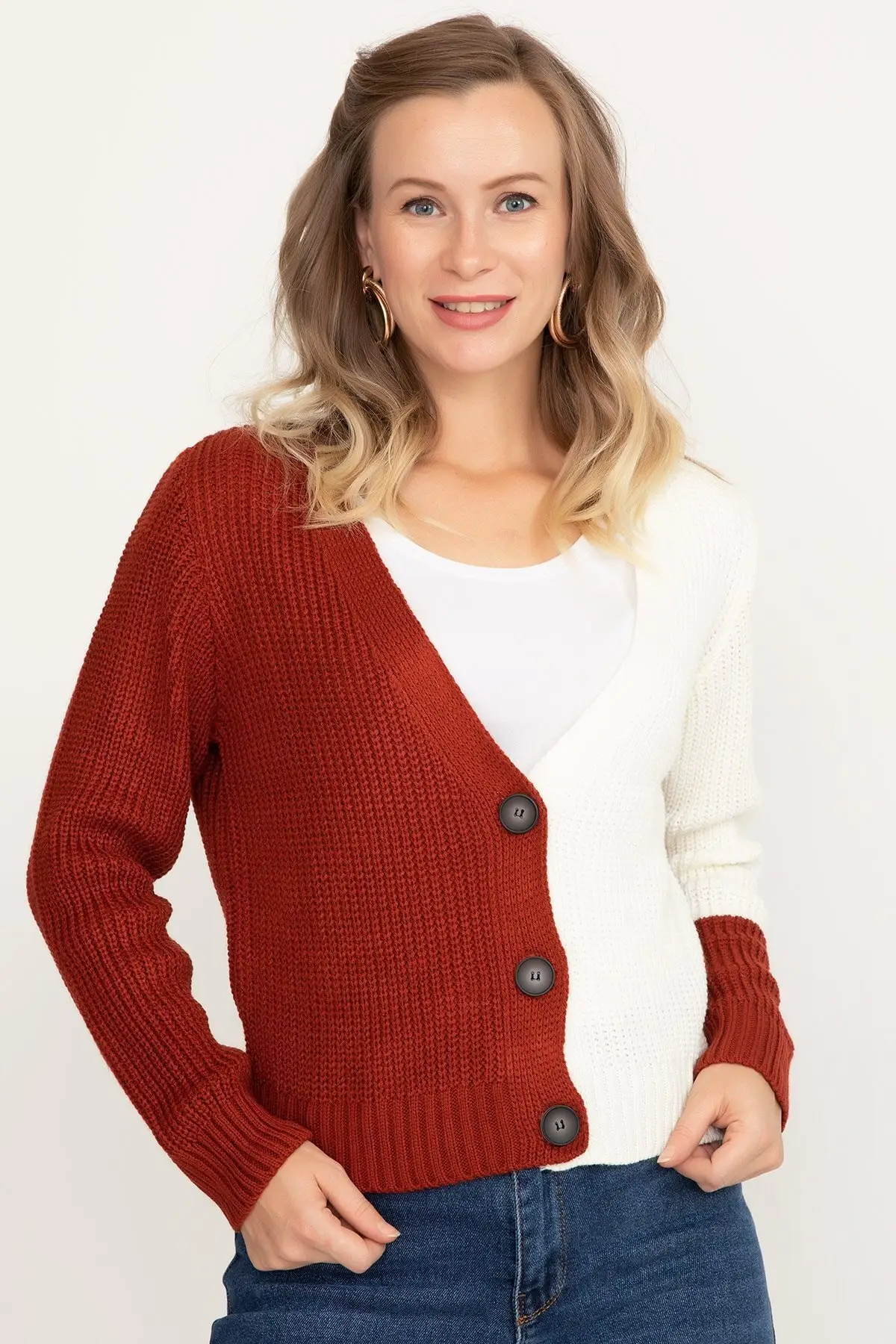 

Women's Cardigan Two-Color Buttoned Casual Knitted Quality Fashion Cardigan Sweaters Loose Sweater Sweater Jumper