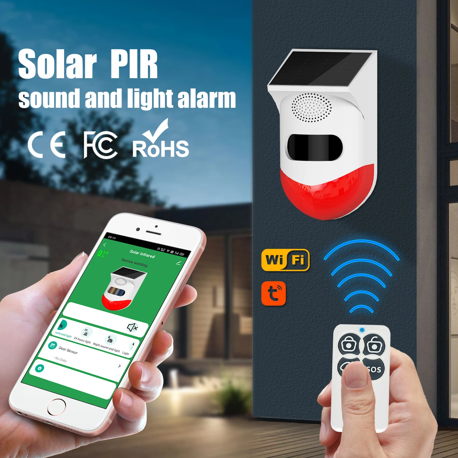 Smart Outdoor Solar PIR Infrared Alarm Wireless WiFi Siren Waterproof Burglar Security Strobe Sensor Tuya App Remote Control enlarge