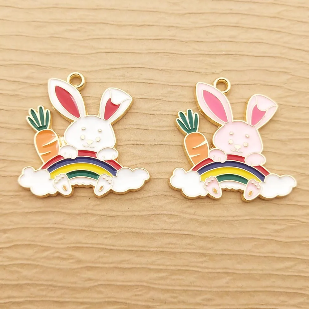 

10 шт. 27x27 мм эмалированный Радужный кролик Шарм для изготовления ювелирных изделий серьги кулон ожерелье браслет аксессуары «сделай сам» то...