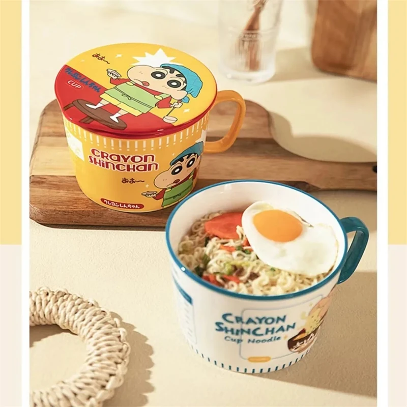 

Kawaii Crayon Shin-chan Instant Noodle Bowl Anime Ceramic Covered Fresh-keeping Bowl Large-capacity Rice Bowl Cute Tableware