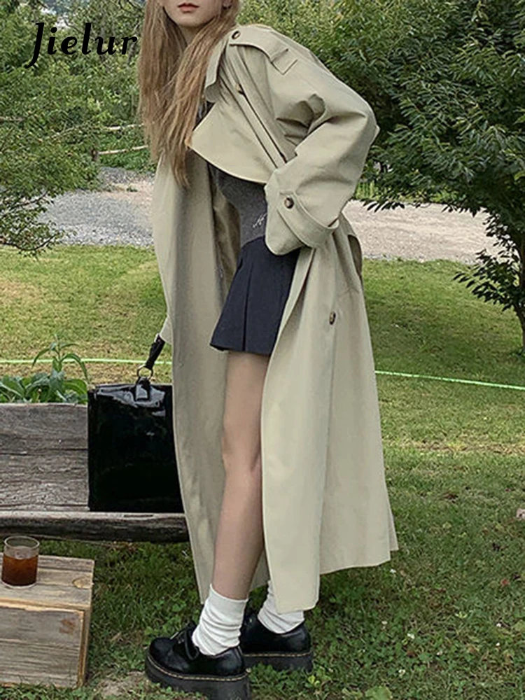 Jielur Простой Тренч в французском винтажном стиле с поясом Модный женский офисный