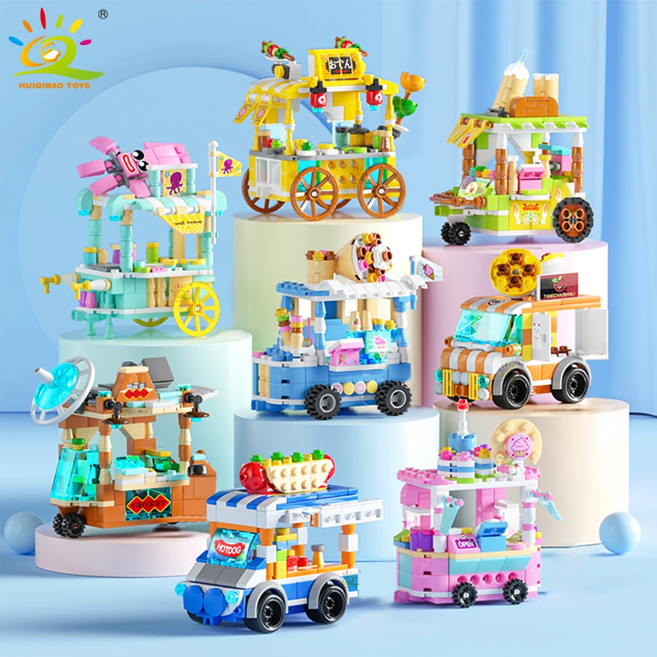 

HUIQIBAO Creative Street Food House Model Building Block MOC Retail Store With Figure Ice Cream Car Bricks Sets Boys Toy for Kid