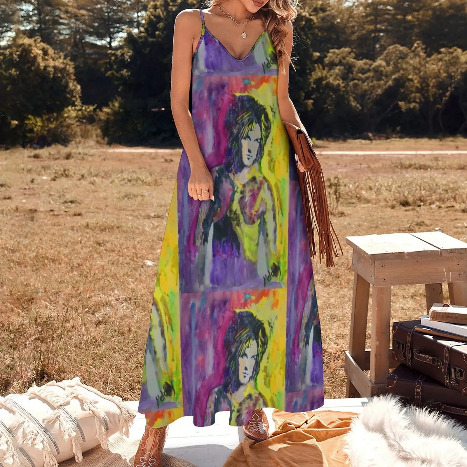 Платье женское летнее акварельное без рукавов