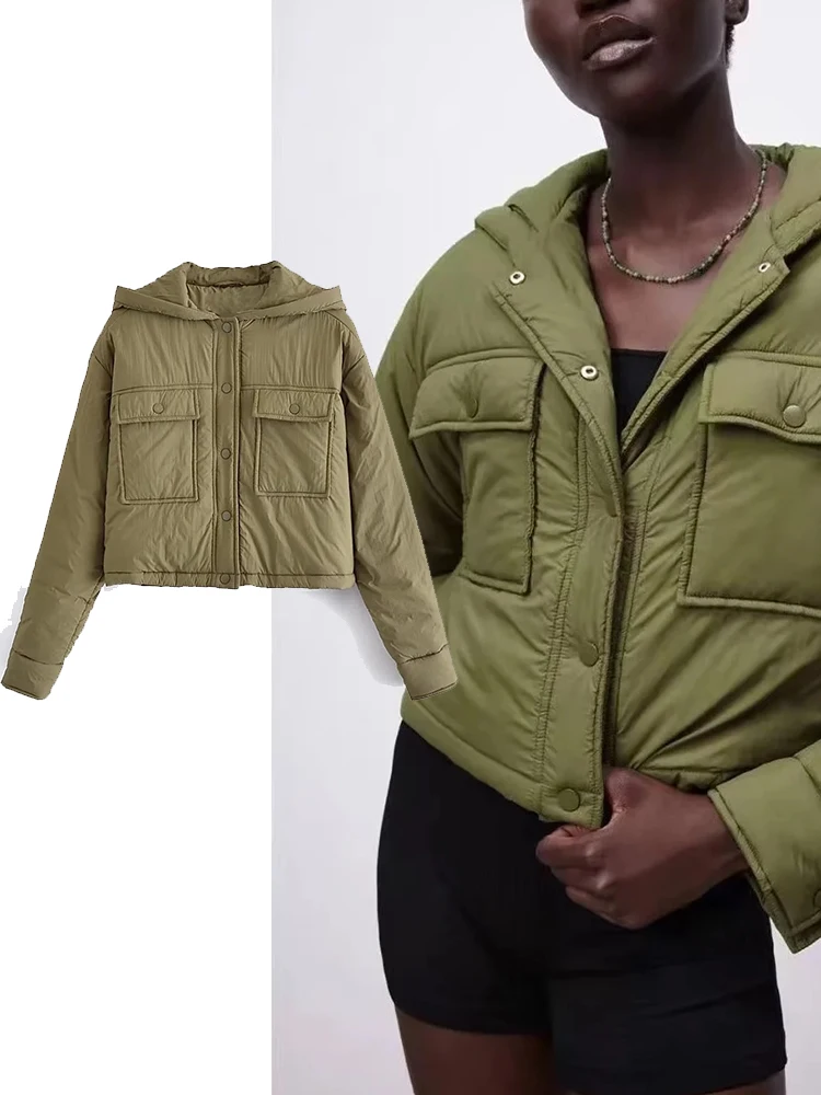 

Куртка женская хлопковая с капюшоном, однобортная, с длинным рукавом