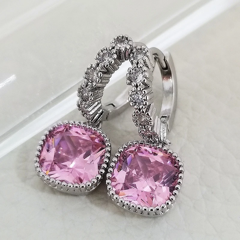 

2022 New Luxury Silver Pink Color Princess silver color korean Earings For Women Lady Anniversary Gift Jewelry Wholesale E5610