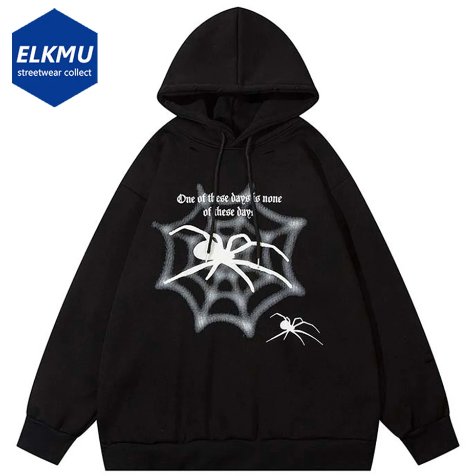

Худи мужское с принтом паука, уличная одежда в стиле хип-хоп, Свободный пуловер в стиле Харадзюку, флисовый свитшот, черный и бежевый цвета, Y2K