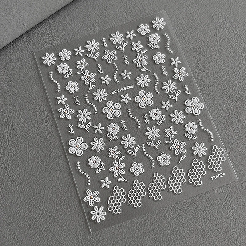 Маленькие белые цветочные наклейки для ногтей жемчужные сотовые цветы полая