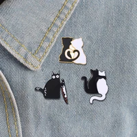 enamel pin black and white cat hug cat brooch cartoon cute animal bag lapel personality badge jewelry couple gift for friends