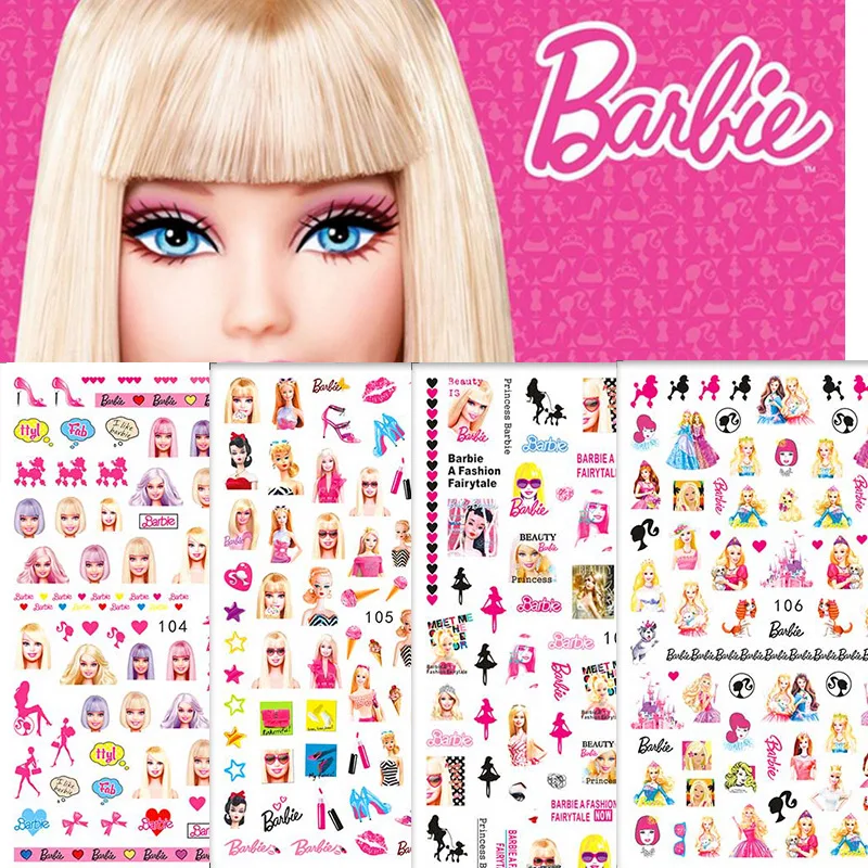 

Barbies Nail Stickers for Female Cartoon Kawaii Princess Y2K Girls Tearable Nail Art Watermark Stickers Children Diy Toy Gifts