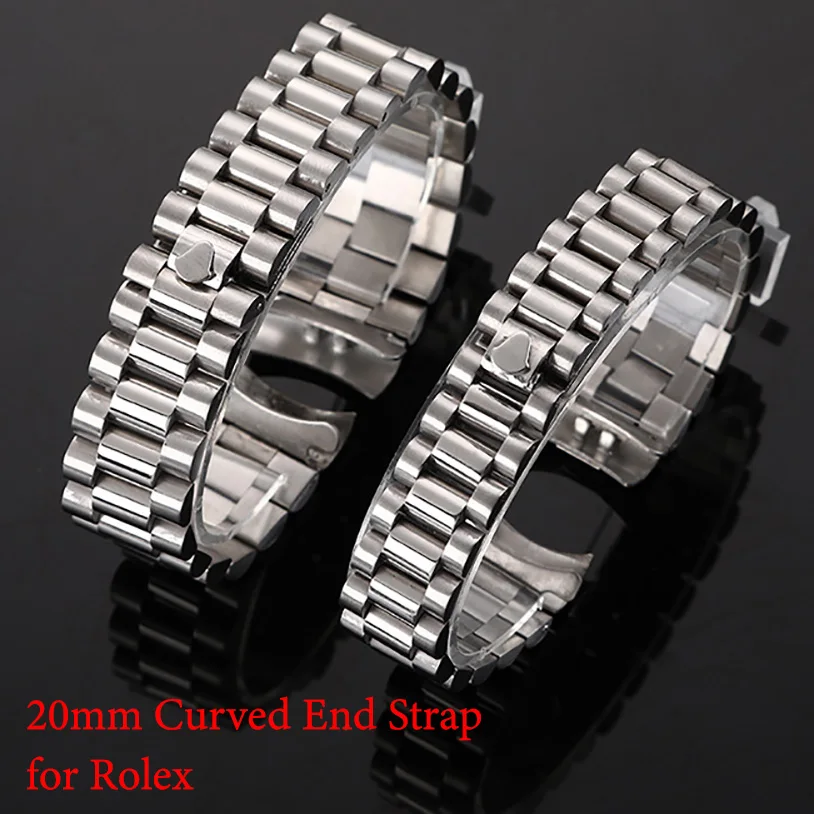 

20mm Curved End Soild Stainless Steel Replacement Strap for Rolex Metal Clasp Watch Band with Logo Silver Gold Waterproof Belt