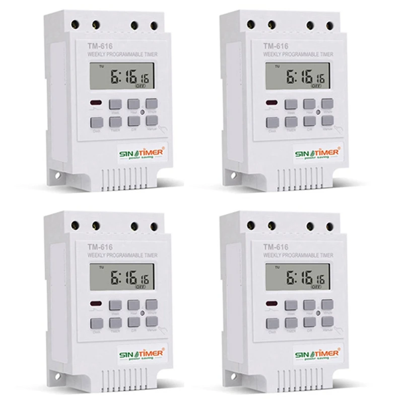 

Электронный программируемый цифровой таймер SINOTIMER 4X TM616W-2 30 А 220 В, реле управления таймером с креплением на Din-рейку