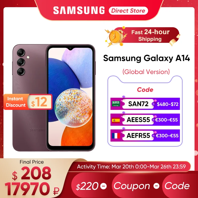 2023 New Original Samsung Galaxy A14 5G Smartphone Android 13 6.6'' 90Hz Display 5000mAh Battery 50MP Triple Camera Mobile Phone
