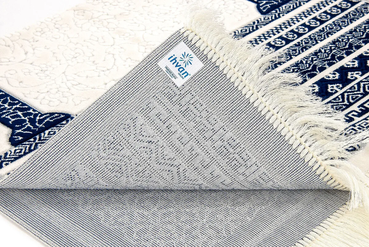 Iqrah Lux extra kadife silvery prayer rug-navy blue Muslim sets
