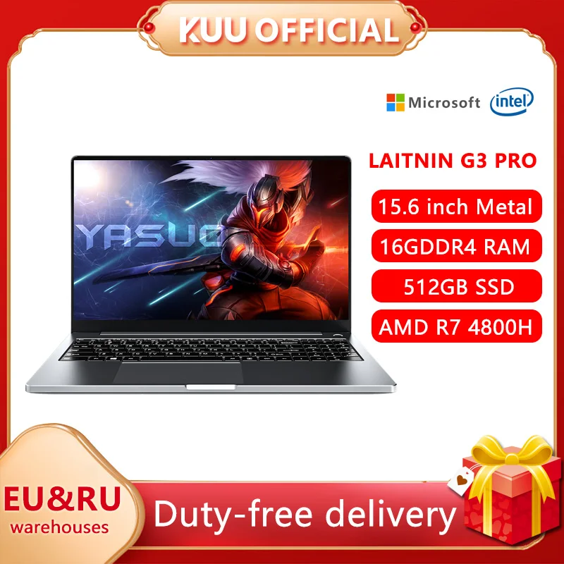 

Экран FHD KUU G3pro 15,6 дюйма, AMD Ryzen 7 4800H, металлический корпус, 16 ГБ DDR4 512 Гб SSD, сканер отпечатка пальца, Windows 10 для программирования компьютера