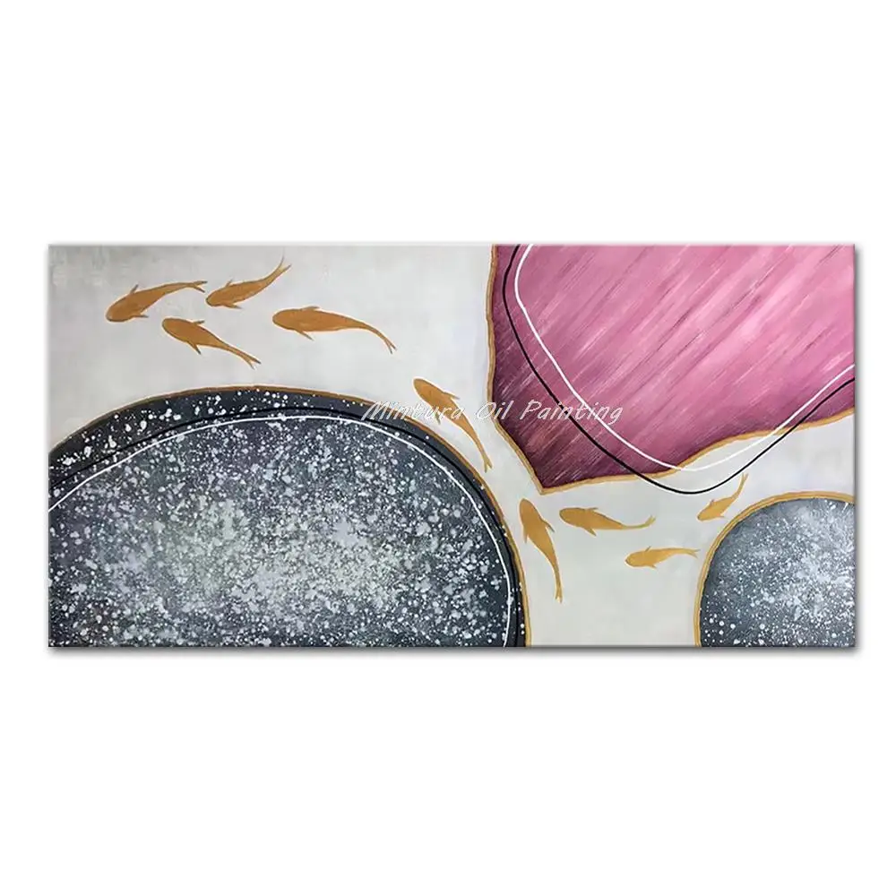 

Картина животного Mintura большого размера ручная роспись маслом на холсте пруд и золотая рыбка Современный домашний декор настенное искусство