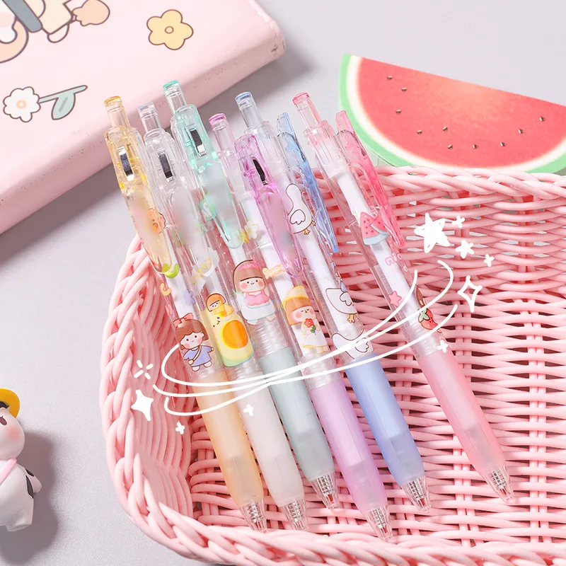 

3pcs/set Cute Cartoon Neutral Pen Student Ins Girl Heart Press Type Fountain Pen Bullet Head Office Signature Pen Cute Pens