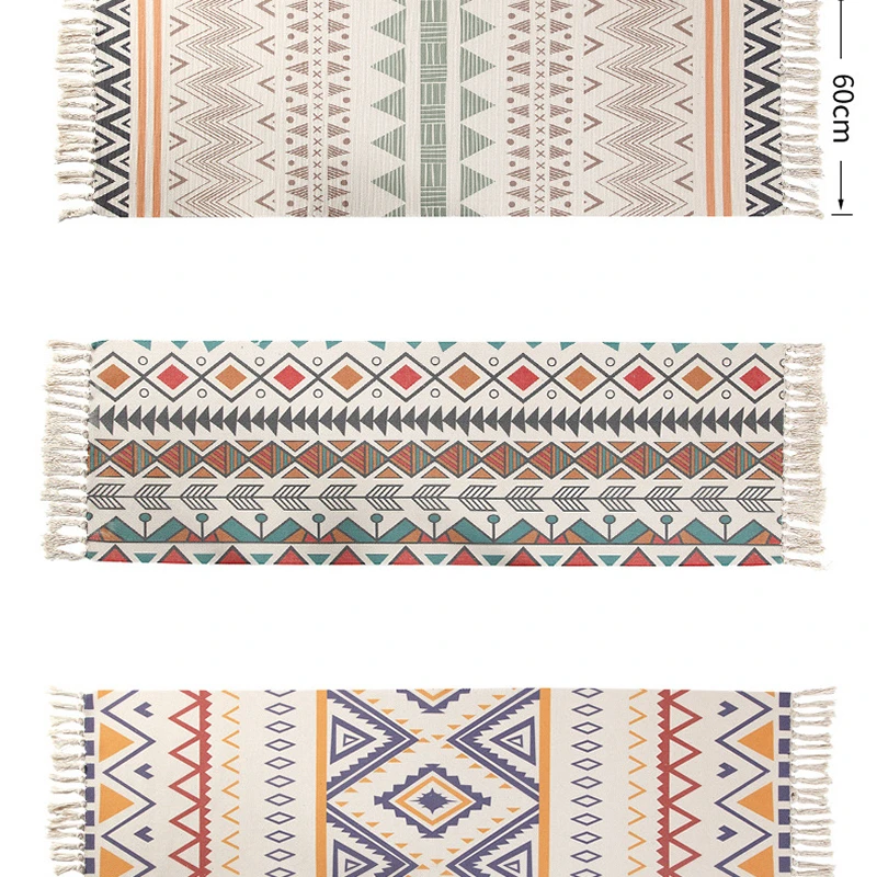 Ретро богемный хлопковый льняной ковер ручной работы с кисточками