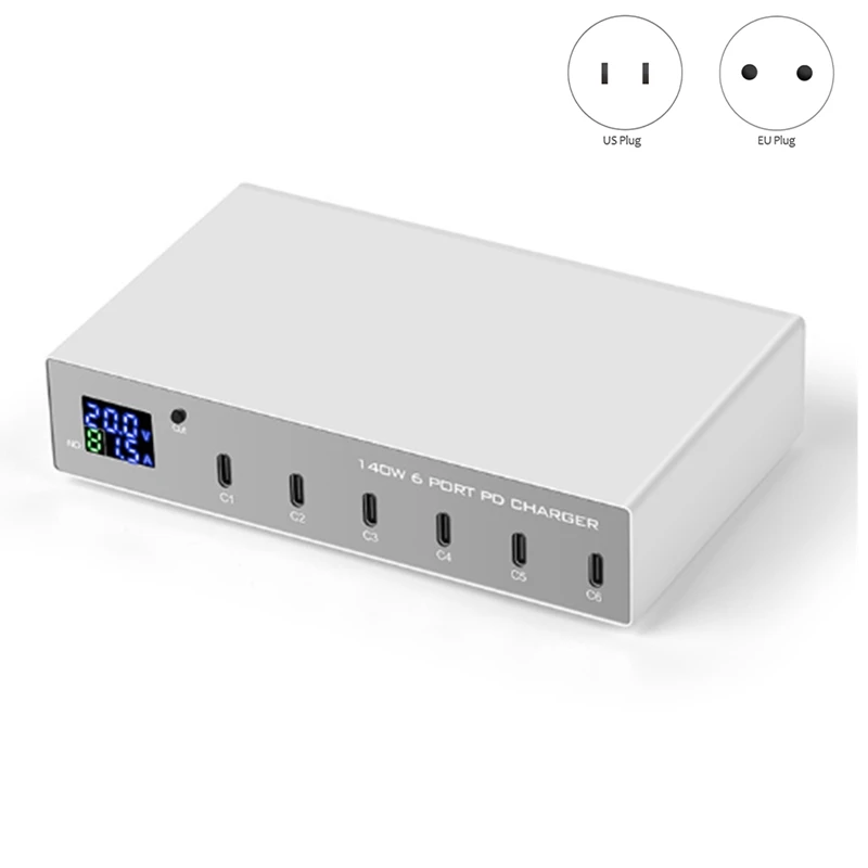 

140W 6 In 1 Quick Charge Charger Fast Charger Station Charging 3.0 USB C For Laptop Type C 30W EU Plug