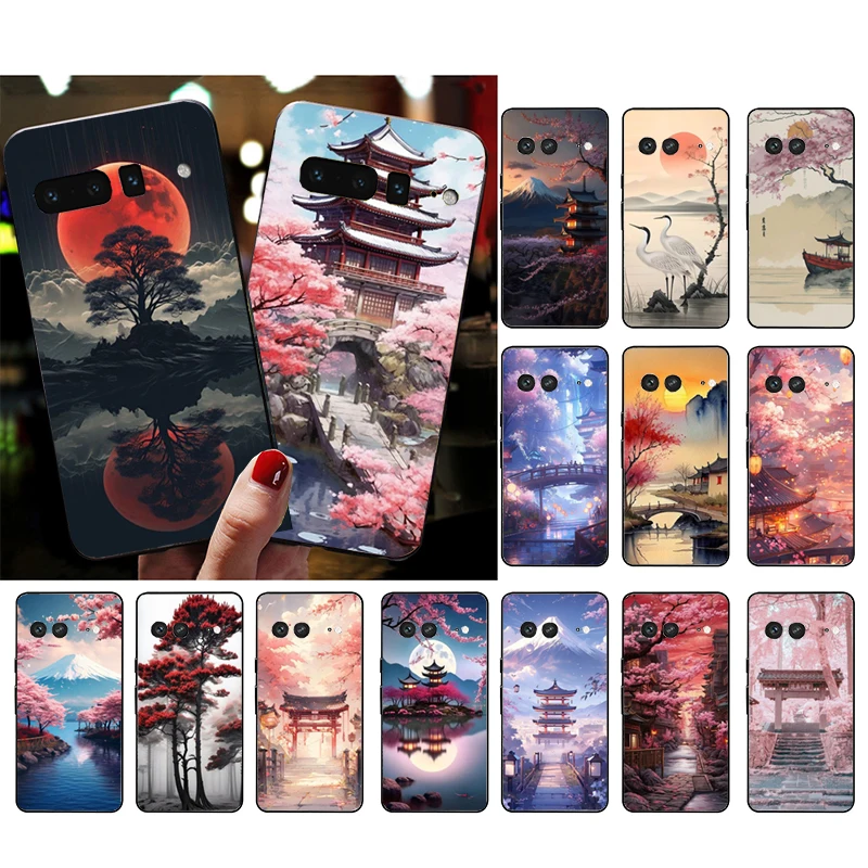 Чехол для телефона с сценарием Японии Cherry Mountain Google Pixel 9 Pro XL 8 7 6 8A 7A 6A 4A 3A 3XL 5 4