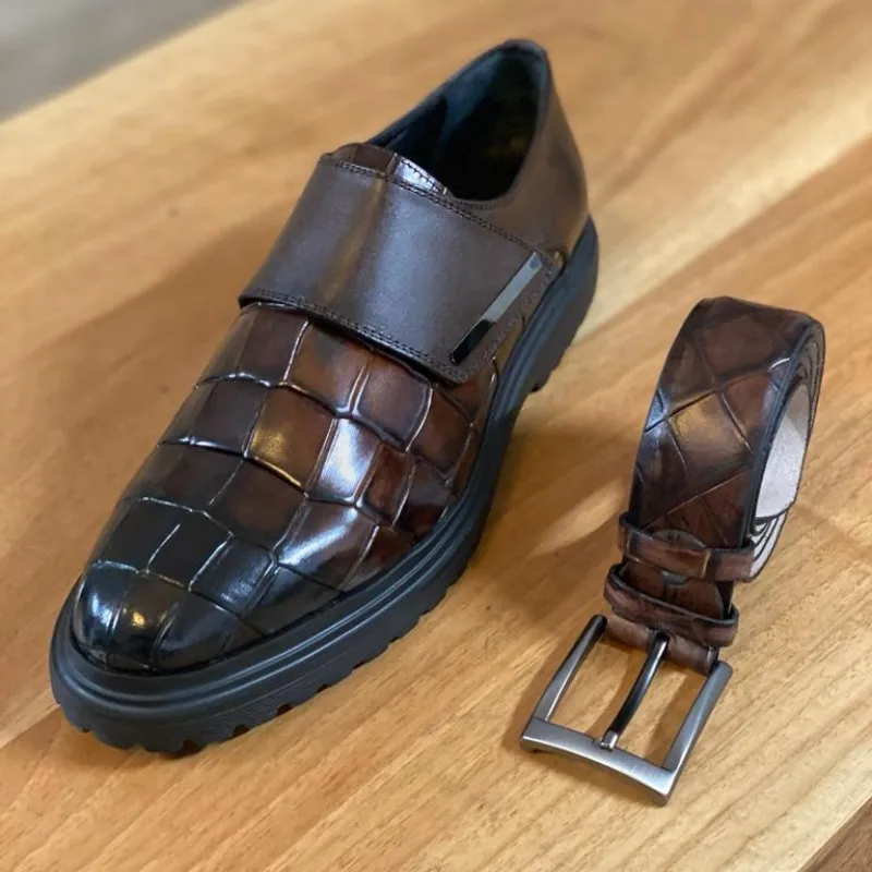 

New Brown Loafers Buckle Strap Round Toe Shoes for Men Wedding Black Pu Men Dress Shoes Free Shipping Size 38-46