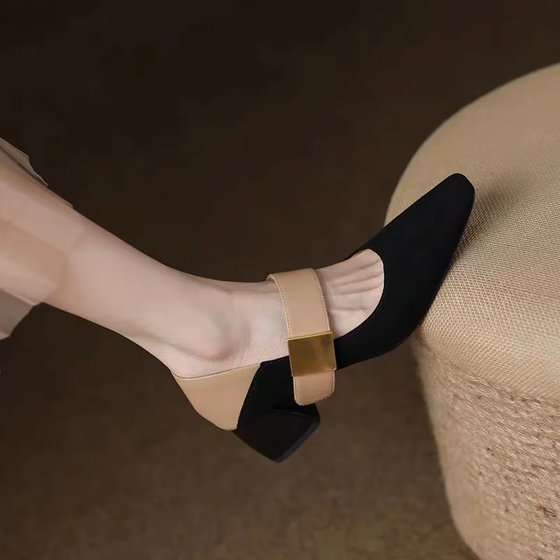 

2023 High Quality Women's Shoes Shallow Mouth PU Single Shoes Elegant Fashion High Heels Women's Shoes Square Head Women's Shoes
