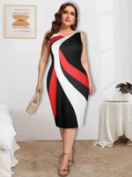 elegant dress for women 2022 summer sleeveless stripe print midi dress club party outfits basic slim round neck casual clothes