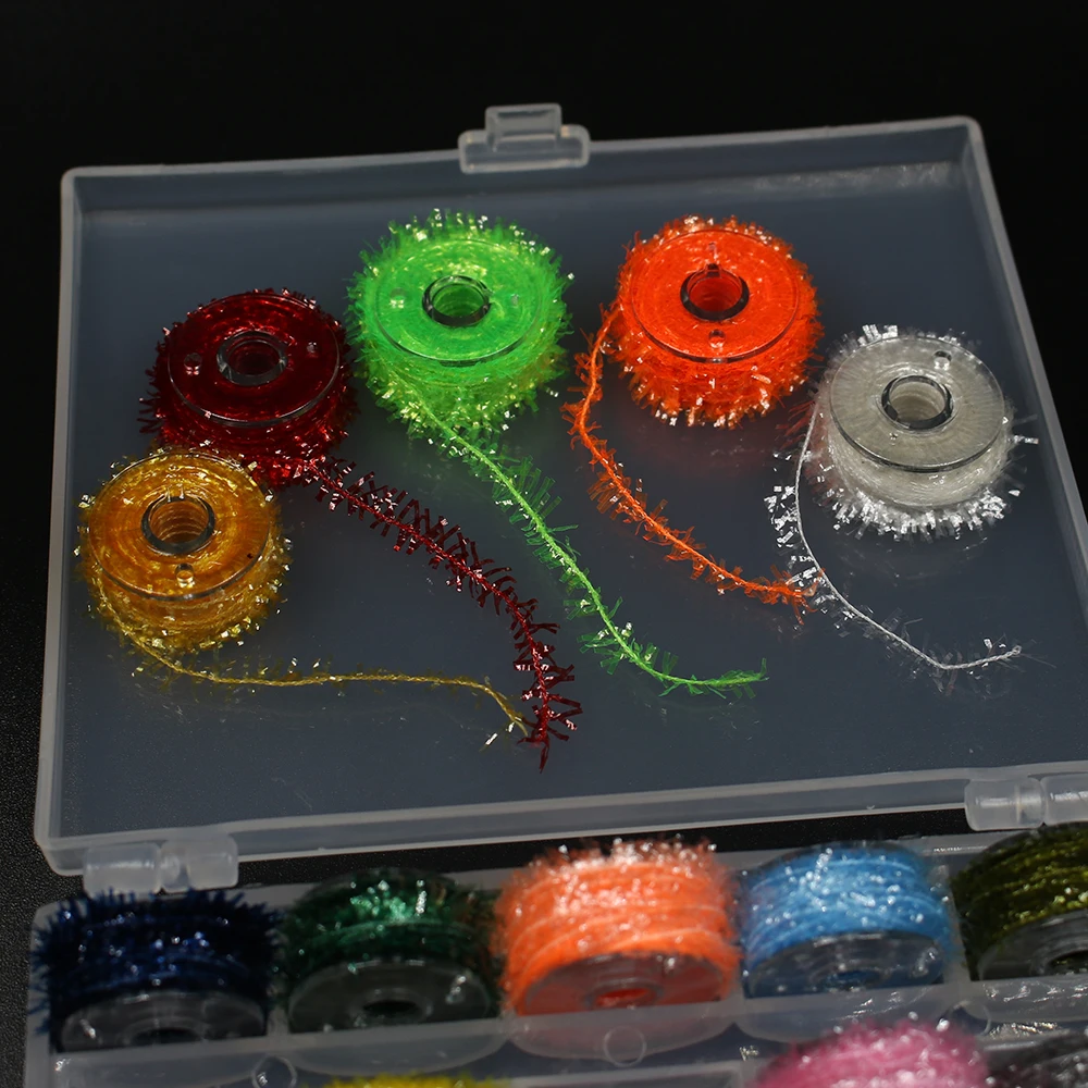 ICERIO 25 Colors 5m/reel Fly Tying Tinsel Chenille Material for Streamer Lures Crystal Flash Dubbing Fiber/Flex Hackle Material