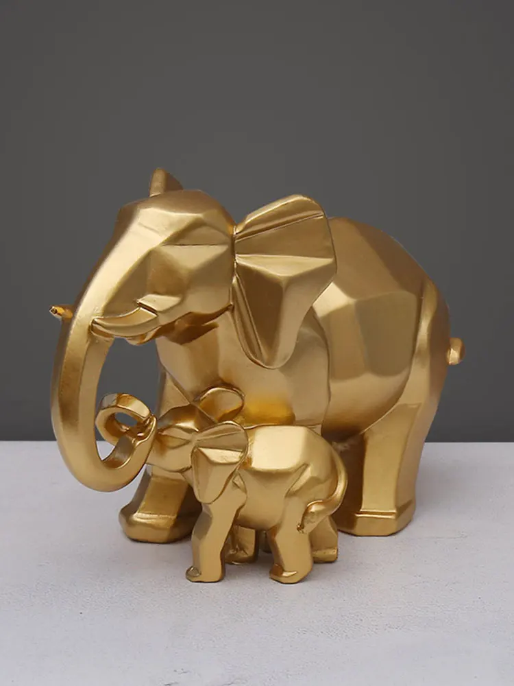 

Elephant Statue Animal Home Decor Resin Geometric Mother and Child of Elephant Figurines Desktop Crafts Abstract Sculptures