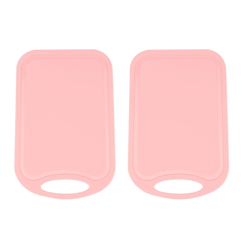 

2X Plastic Chopping Block Meat Vegetable Cutting Board Non-Slip Anti Overflow With Hang Hole Chopping Board Pink