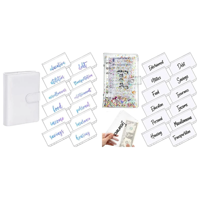 

2 Set A6 Binder Pocket With Notebook Cover,PVC Binder Cover, White & Multicolor
