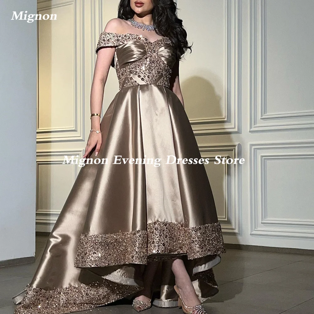 

Mignon Satin A-line Off-the-shoulder Neckline Ruffle Prom Gown Ankle-length Elegant Formal Evening Party Dress for Women 2023
