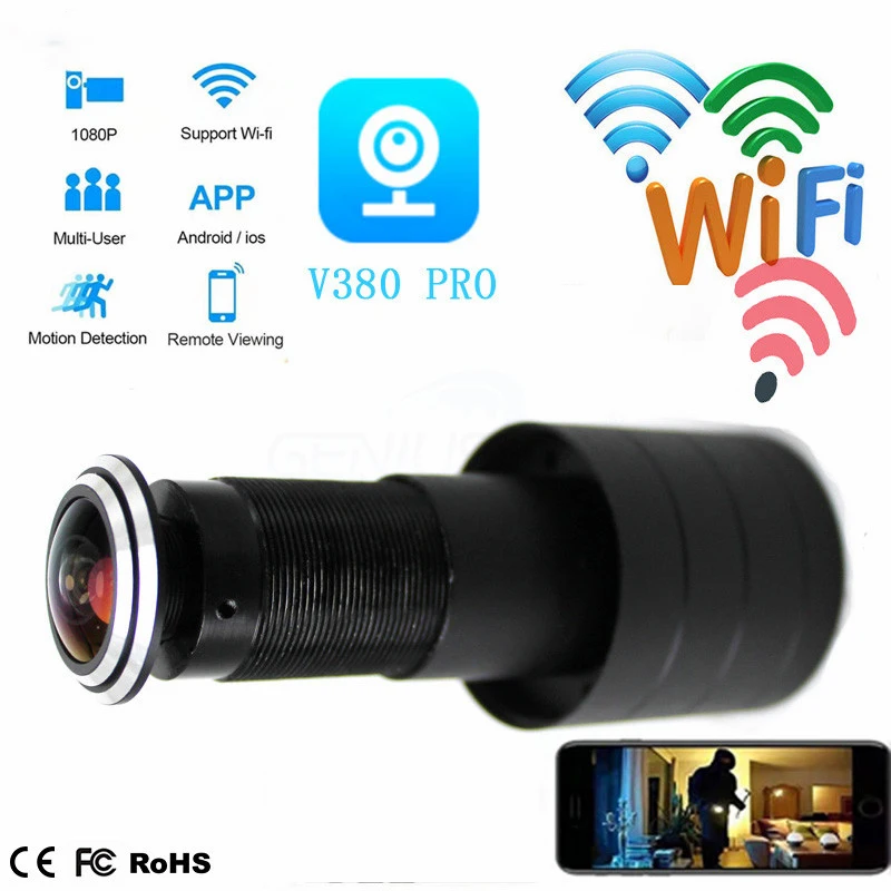 

WIFI Door Eye Hole 1080P 2.1mm Wide Angle FishEye Network Peephole Wireless Door IP Camera P2P SD Card Slot Audio Cloud Storage